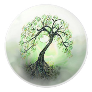 Bouton De Porte En Céramique Arbre vert de la vie