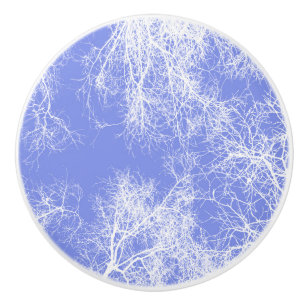 Bouton De Porte En Céramique Arbres silhouettes bleus et blancs