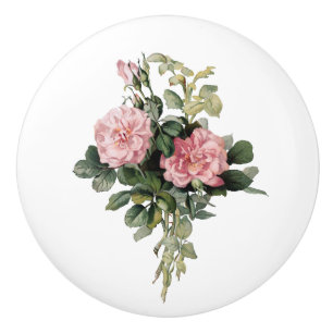 Bouton De Porte En Céramique Arbuste rose Rose Botanique Art Round Knob