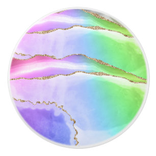 Bouton De Porte En Céramique Arc-en-ciel Élégant Géode Agate Pastel Gris