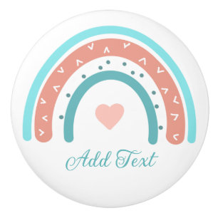 Bouton De Porte En Céramique Arc-en-ciel rose et Turquoise