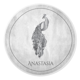Bouton De Porte En Céramique Argent Elegant Peacock Personnalisé Ceramic Knob