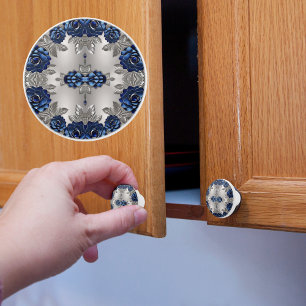 Bouton De Porte En Céramique Argent et Saphir