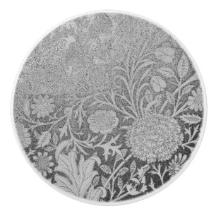 Bouton De Porte En Céramique Argent, William Morris, redessiné, floral, motif,