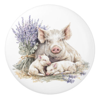 Bouton De Porte En Céramique Armoire à porc de ferme Famille Lavande Tiroir