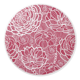 Bouton De Porte En Céramique Arrière - plan bleu de motif de fleurs de dentelle