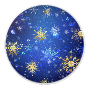 Bouton De Porte En Céramique Arrière - plan Bleu XMAS avec des flocons de neige
