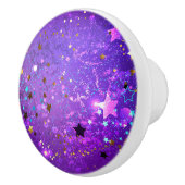 Bouton De Porte En Céramique Arrière - plan de feuille violet avec étoiles (Droite)