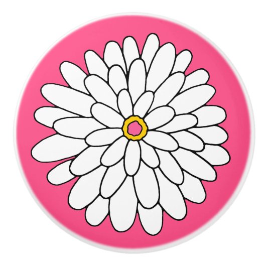 Bouton De Porte En Céramique Arrière - plan rose Zinnia (Devant)