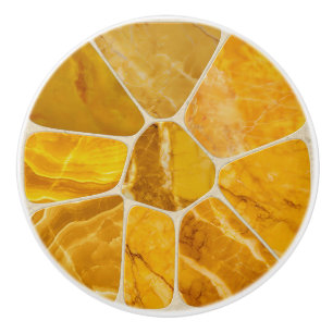 Bouton De Porte En Céramique art abstrait de fleur en mosaïque de marbre jaune