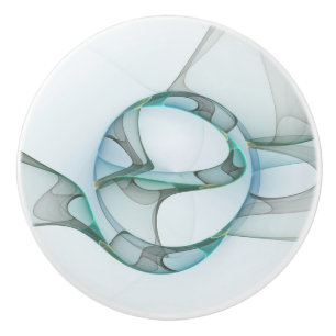 Bouton De Porte En Céramique Art Abstrait moderne Fractal Bleu Turquoise Gris