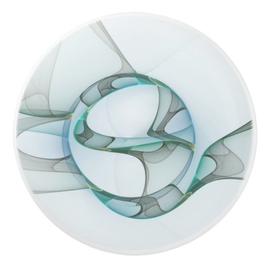 Bouton De Porte En Céramique Art Abstrait moderne Fractal Bleu Turquoise Gris (Devant)