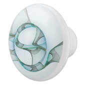 Bouton De Porte En Céramique Art Abstrait moderne Fractal Bleu Turquoise Gris (Droite)