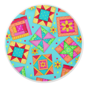 Bouton De Porte En Céramique Art coloré de bloc de patchwork d'édredon de ble