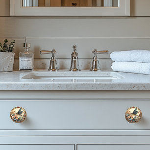 Bouton De Porte En Céramique Art Déco Blue Dragonfly Pink Flowers Pearls