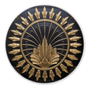 Bouton De Porte En Céramique Art Déco Cercle Noir Et Or Luxe