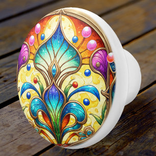 Bouton De Porte En Céramique Art Déco Coloré Jugendstil Floral