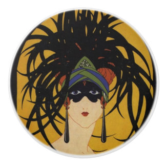 Bouton De Porte En Céramique Art Deco Festive Lady