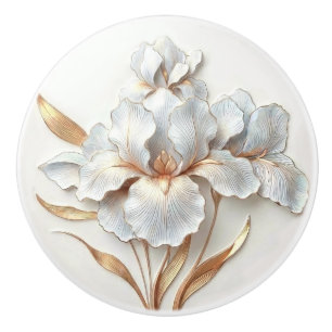 Bouton De Porte En Céramique Art déco Fleurs stylisées Lys Bleu Or Rose