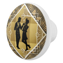 Art Déco Great Gatsby Black Gold Flapper Couple