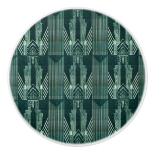 Bouton De Porte En Céramique Art déco, Vert, noir, motif, Art nouveau, vintage