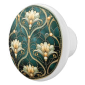 Bouton De Porte En Céramique Art Déco Vert Or Blanc Art Nouveau (Droite)