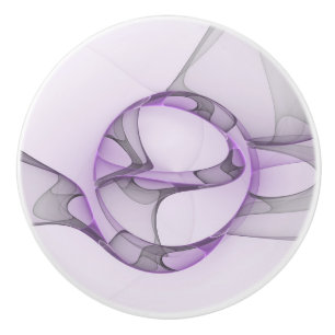 Bouton De Porte En Céramique Art fractal abstrait moderne lavande gris
