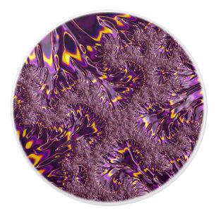Bouton De Porte En Céramique Art fractal groovy jaune violet trippy vibrant