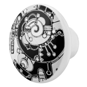 Bouton De Porte En Céramique Art géométrique noir et blanc 4