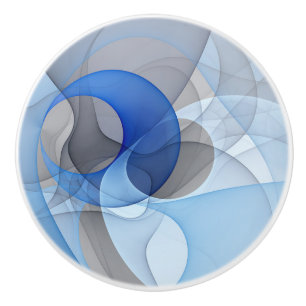 Bouton De Porte En Céramique Art graphique fractal abstrait bleu gris moderne
