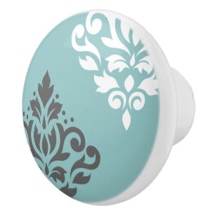Bouton De Porte En Céramique Art I de damassé de rouleau blanc et gris sur Tea