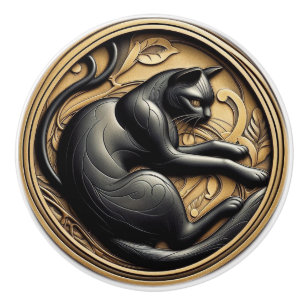 Bouton De Porte En Céramique Art Nouveau Art Déco Chat Noir