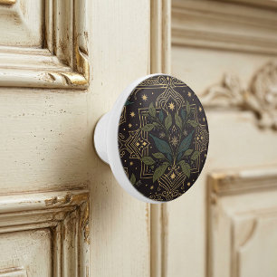 Bouton De Porte En Céramique Art Nouveau Berry Botanique Floral Céramique Foncé
