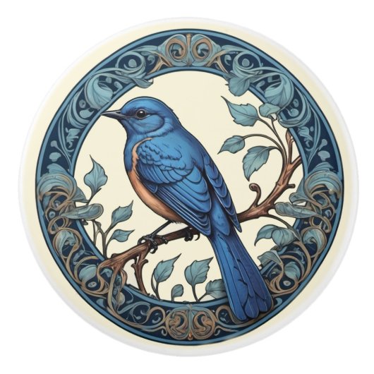 Bouton De Porte En Céramique Art Nouveau Bluebird (Devant)