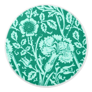 Bouton De Porte En Céramique Art Nouveau Carnation Damask, Turquoise