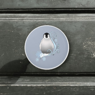 Bouton De Porte En Céramique Art Nouveau Flocons de Neige Manchot Hivernal Fant