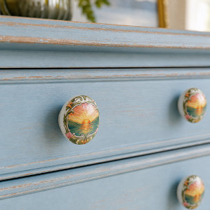 Bouton De Porte En Céramique Art Nouveau Lever du Soleil & Faux Céramique Flora