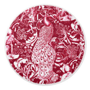 Bouton De Porte En Céramique Art Nouveau Peacock Imprimer, Vin Bourgogne