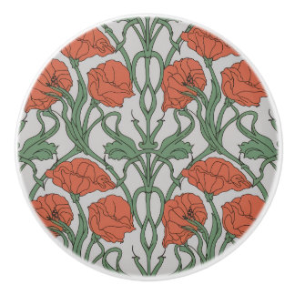Bouton De Porte En Céramique Art Nouveau Red Poppy Floral Print
