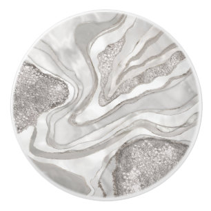 Bouton De Porte En Céramique Art numérique de géode de perle, diamants et plati