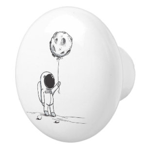 Bouton De Porte En Céramique Astronaute dans l'espace avec ballon lunaire cosmo