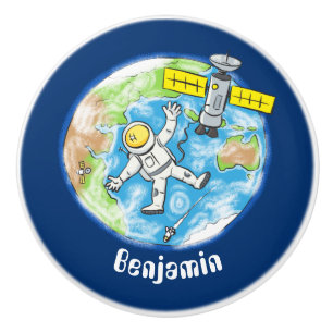 Bouton De Porte En Céramique Astronaute drôle dans l'espace et dessin animé de