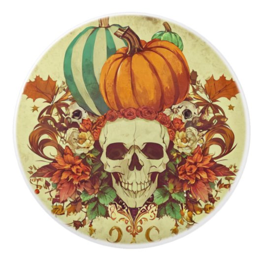 Bouton De Porte En Céramique Automne/Automne/Halloween/citrouille/squelette (Devant)
