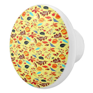 Bouton De Porte En Céramique Automne motif sur jaune