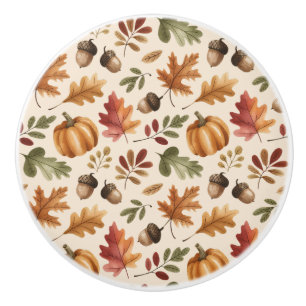Bouton De Porte En Céramique Automne Terre Orange Aquarelle Citrouille Feuille