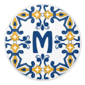 Bouton De Porte En Céramique Avec 💛 initial 💙 bleu et jaune Azulejos (Devant)