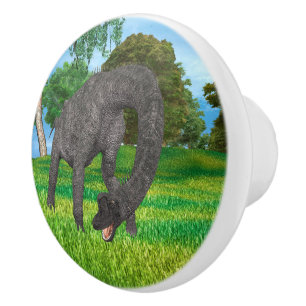 Bouton De Porte En Céramique Aventure de dinosaure à long cou dans la jungle