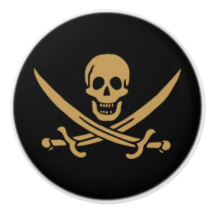 Bouton De Porte En Céramique Aztec Gold Crâne et cutlass Pirate Calico Jack