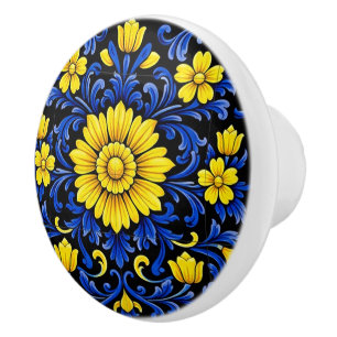 Bouton De Porte En Céramique Azul Flor Noite