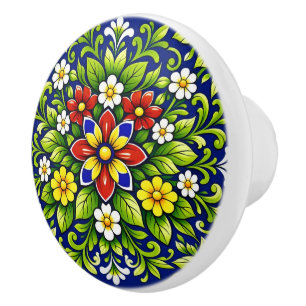 Bouton De Porte En Céramique Azul Flor Radiante 